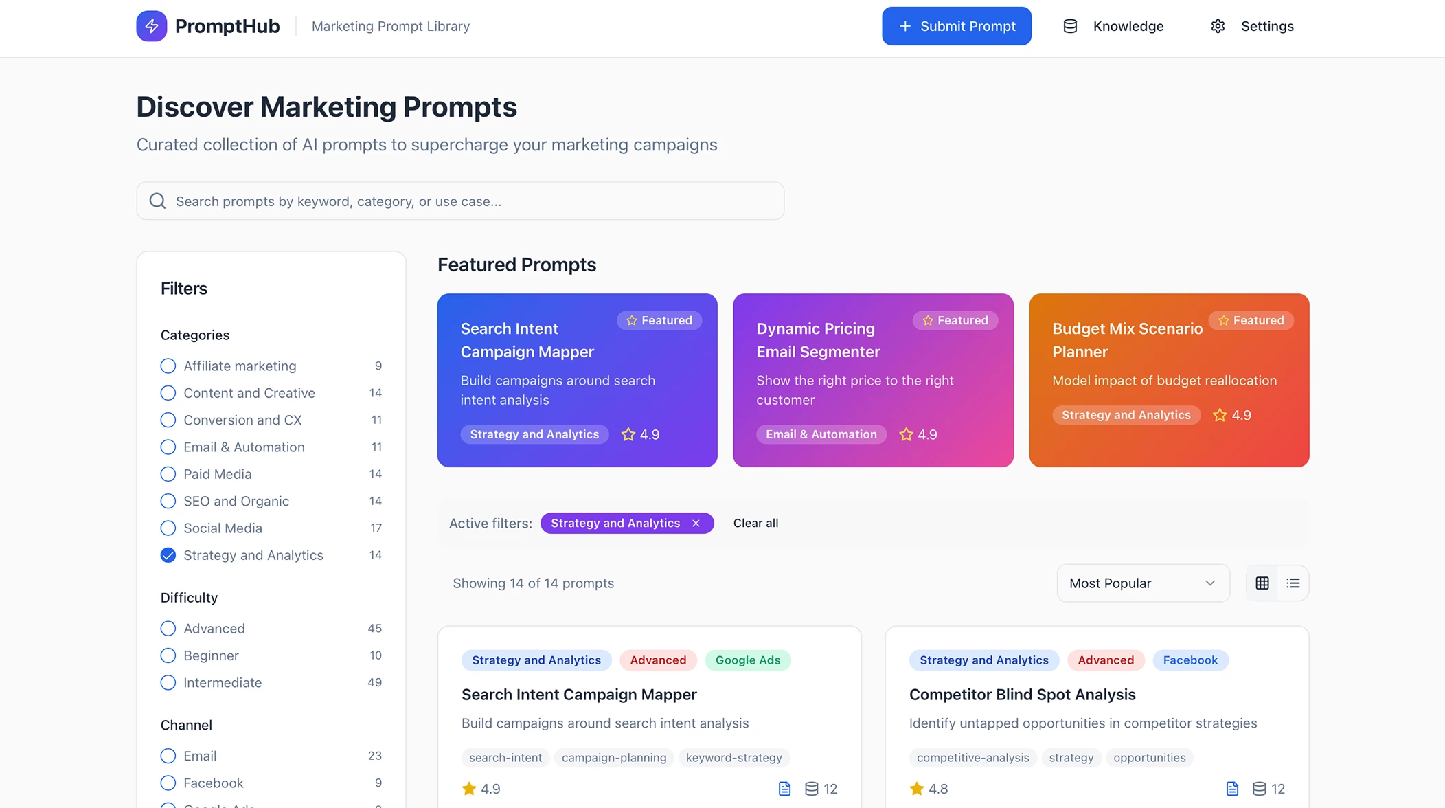 PromptHub Interface